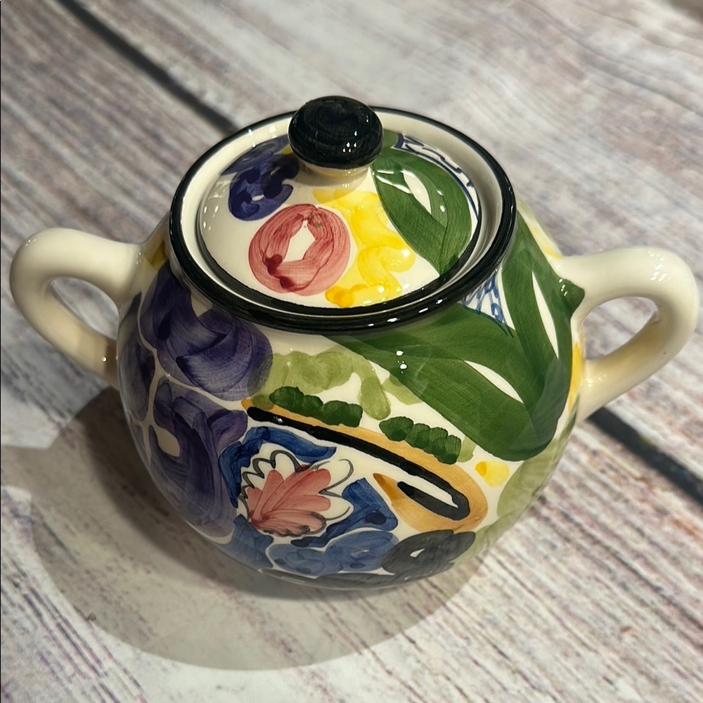 FAVANOL Hand Painted in Portugal Floral Ceramic Serving Bowl & Cream & Sugar Set - Picture 6 of 17